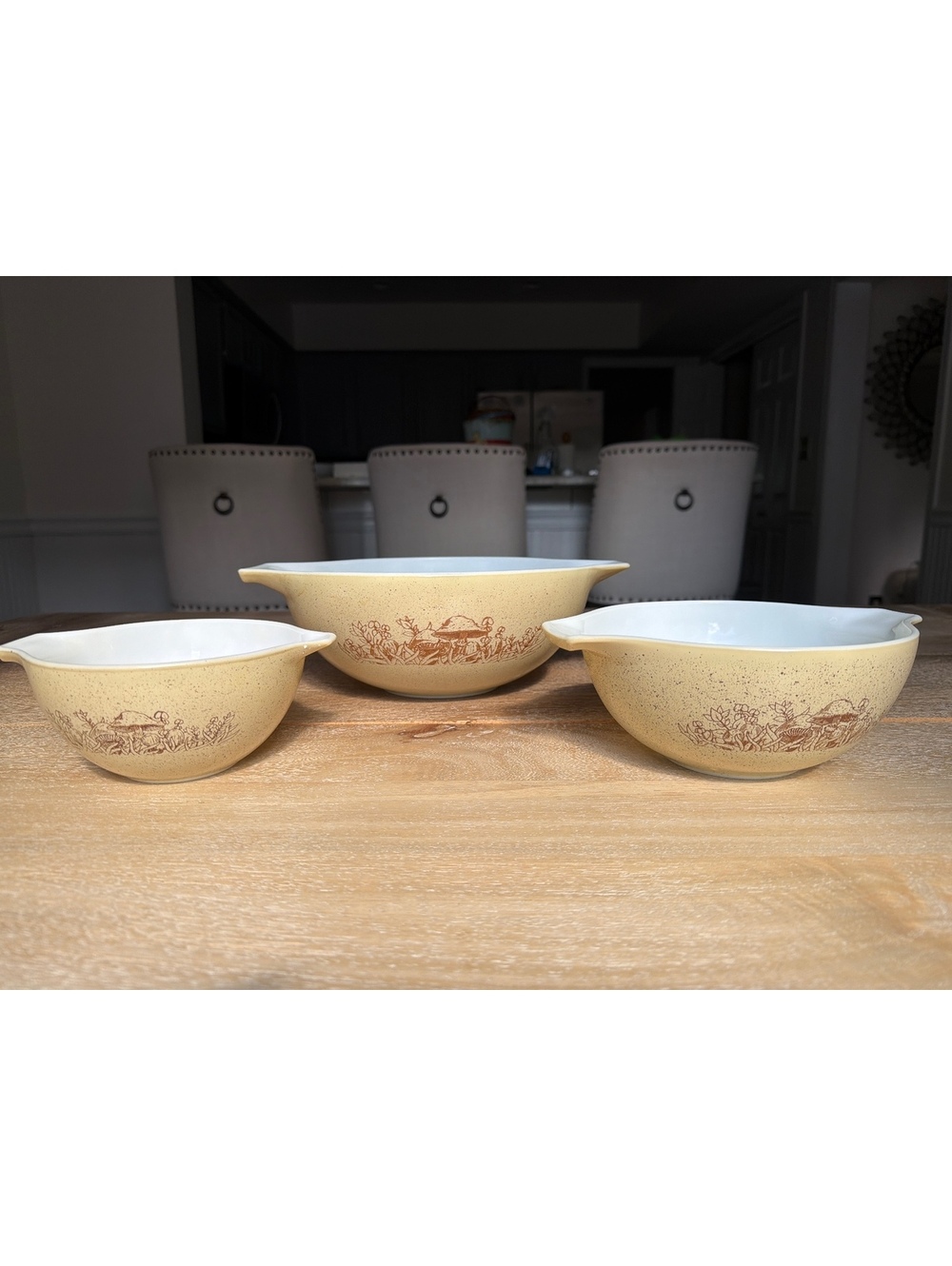 Vintage Pyrex Forest Fancies Mushroom Cinderella Nesting Mixing Bowl Set of 3